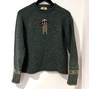 Woolrich Forest Green wool Sweater with Sled Motif